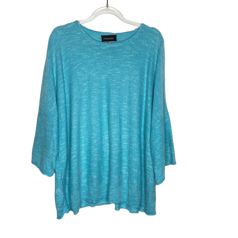Eskandar Womens One Size Teal Sweater Linen Blend Boxy Lagenlook Oversize